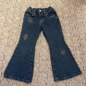 Old Navy Dark Blue Flared Kids Jeans with Embroidered Cactus & Horseshoe